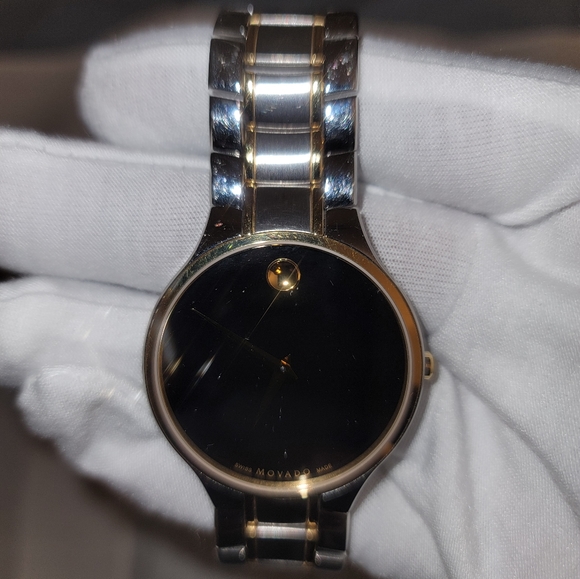 Movado Watch Serio Quartz Black Dial Two-tone Stainless Steel Men's 0607284 - Picture 2 of 8